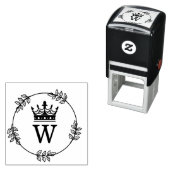 Bladkrans met kruin en enkel Initiaal monogram Zelfinktende Stempel (In situ)