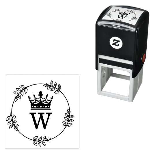 Bladkrans met kruin en enkel Initiaal monogram Zelfinktende Stempel (In situ)