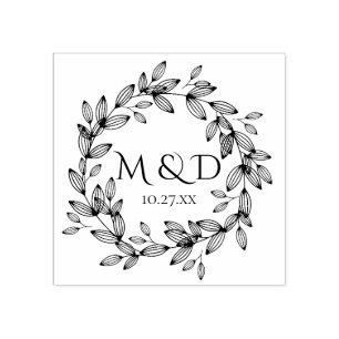 Bladkrans Monogram Bruiloft Rubberstempel