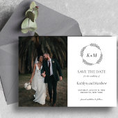 Bladkrans Monogram Zwart-wit Save The Date Magnetische Uitnodiging