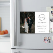 Bladkrans Monogram Zwart-wit Save The Date Magnetische Uitnodiging