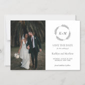 Bladkrans Monogram Zwart-wit Save The Date Magnetische Uitnodiging (Voorkant)
