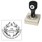 Bladlaurier tak krans monogram familie adres rubberstempel (Gestempeld)