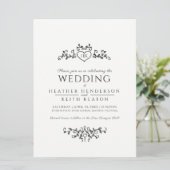 Bladlijn art hart monogram mono bruiloft kaart (Staand voorkant)