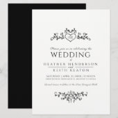 Bladlijn art hart monogram mono bruiloft kaart (Voorkant / Achterkant)