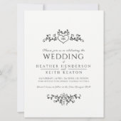 Bladlijn art hart monogram mono bruiloft kaart (Voorkant)