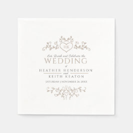 Bladlijn kunst hart monogram tan bruiloft servette servet