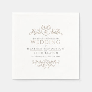 Bladlijn kunst hart monogram tan bruiloft servette servet