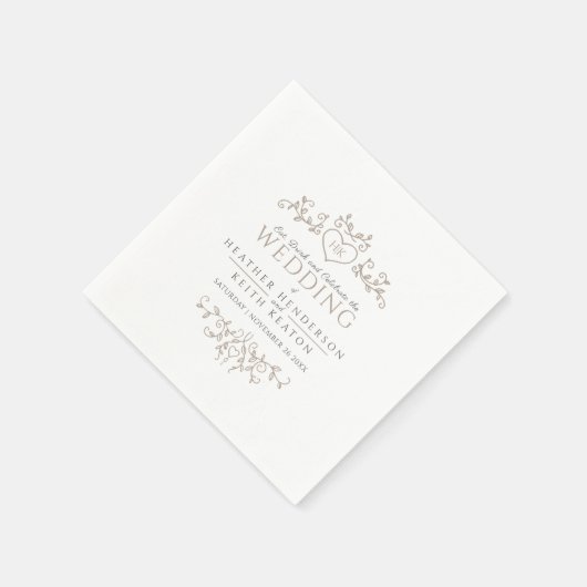 Bladlijn kunst hart monogram tan bruiloft servette servet (Hoek)