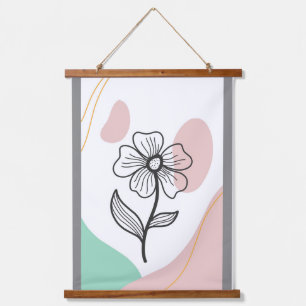 Bladlijn met abstracte vorm hangend wandkleed