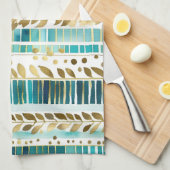 Bladmix en luciferstrepen blauwgroen en goud theedoek (Quarter Fold)