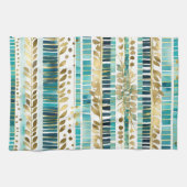 Bladmix en luciferstrepen blauwgroen en goud theedoek (Horizontaal)