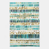 Bladmix en luciferstrepen blauwgroen en goud theedoek (Verticaal)