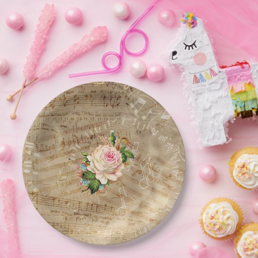  Bladmuziek Antiek Roos Papier Borden Papieren Bordje (Feest)