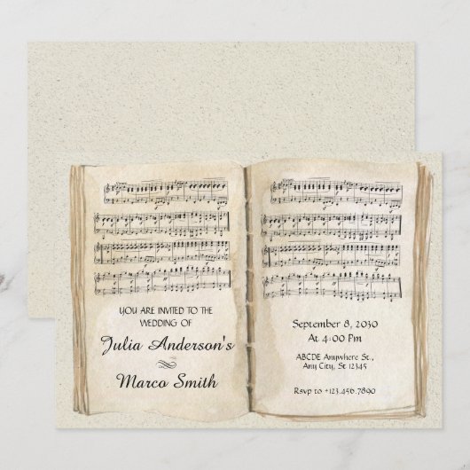 Bladmuziek Boekpagina Bruiloft Kaart (Voorkant / Achterkant)