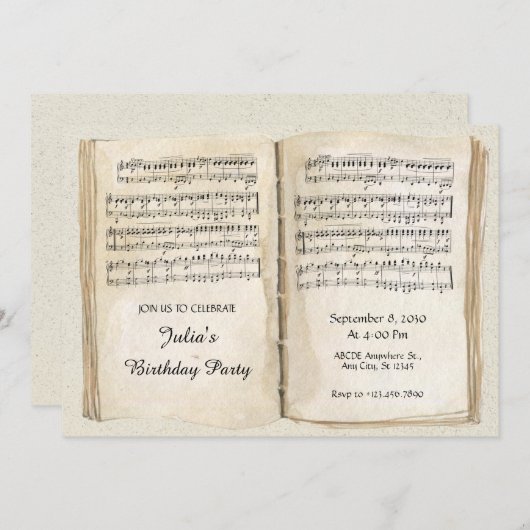  Bladmuziek Boekpagina Verjaardag Kaart (Voorkant / Achterkant)