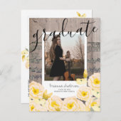 Bladmuziek Boho Floral Wood Foto Afstuderen Aankondigingskaart (Voorkant / Achterkant)