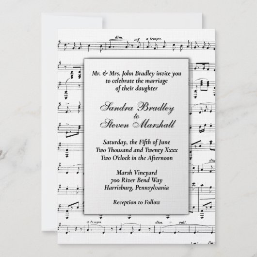 Bladmuziek bruiloft thema uitnodiging (Voorkant)