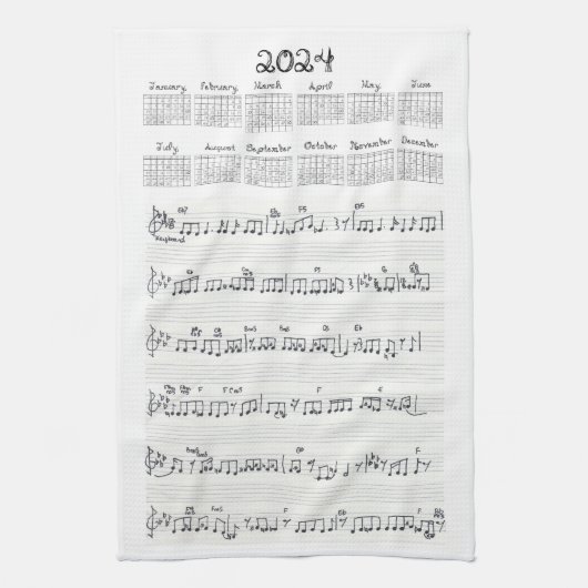 Bladmuziek Fabric Font 2024 Kalender Theedoek (Verticaal)