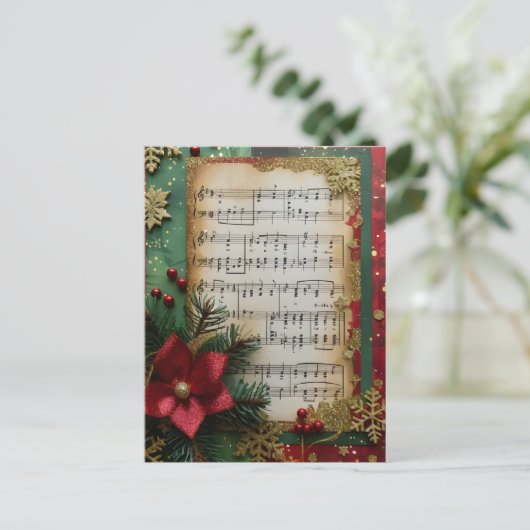 Bladmuziek Kerst Schrapen Boek Papier Feestdagenkaart (Staand voorkant)