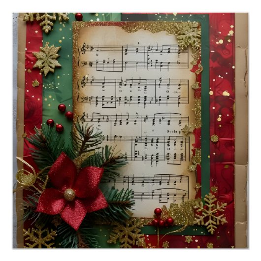 Bladmuziek Kerst Schrapen Boek Papier Perfect Poster (Voorkant)