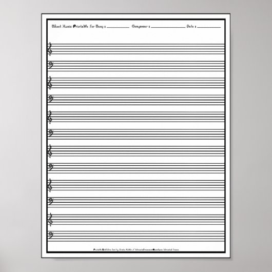 Bladmuziek Manuscript Staff Line Clef Poster (Voorkant)