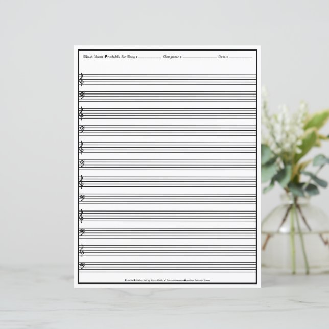 Bladmuziek Manuscript Staflijn Clef Papieren Blad (Staand voorkant)