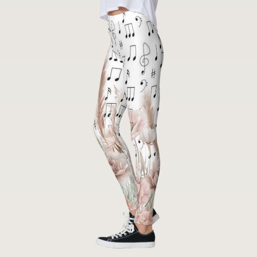  bladmuziek met roze pioenroos wilde bloemen leggings (Links)