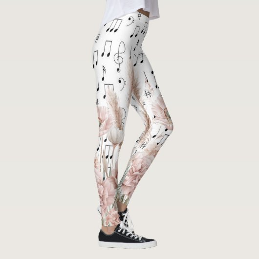  bladmuziek met roze pioenroos wilde bloemen leggings (Rechts)