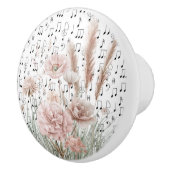 bladmuziek met roze wilde bloemen keramische knop (Rechts)