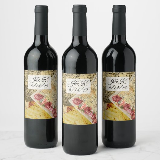  Bladmuziek Muzieknoten Piano Roos Wijn Etiket (Flessen)