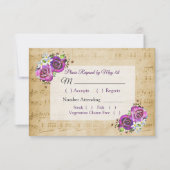Bladmuziek Paarse Roos Bruiloft RSVP-kaart RSVP Kaartje (Voorkant)