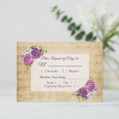  Bladmuziek Paarse Roos Bruiloft RSVP-kaart RSVP Kaartje (Staand voorkant)