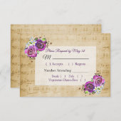  Bladmuziek Paarse Roos Bruiloft RSVP-kaart RSVP Kaartje (Voorkant / Achterkant)