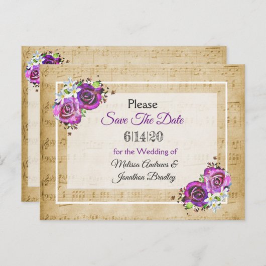 Bladmuziek Paarse Roos Het Briefkaart Datum opslaa (Voorkant / Achterkant)