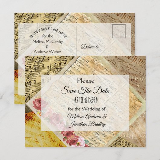  Bladmuziek & Roos De datum Briefkaart opslaan (Voorkant / Achterkant)