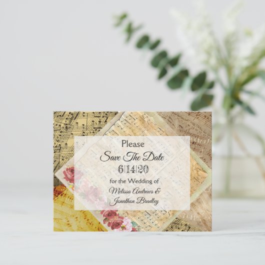 Bladmuziek & Roos De datum Briefkaart opslaan (Staand voorkant)