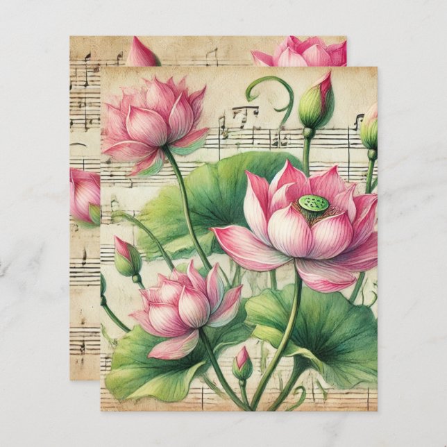  Bladmuziek Roze & Groen Lotus Scrapbook (Voorkant / Achterkant)