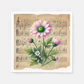 Bladmuziek Roze & Groene Daisies Decoupage Servet (Voorkant)