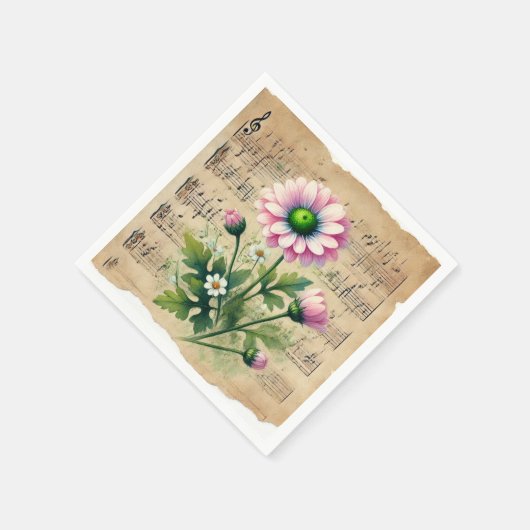  Bladmuziek Roze & Groene Daisies Decoupage Servet (Hoek)