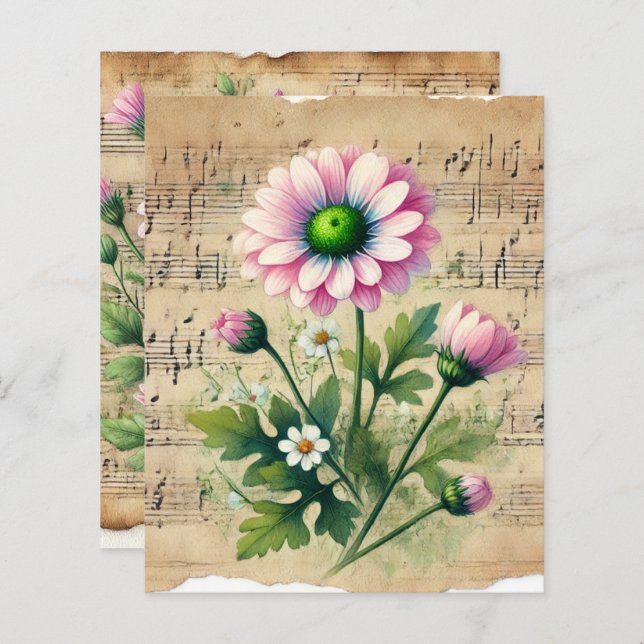  Bladmuziek Roze & Groene Daisies Scrapbook (Voorkant / Achterkant)