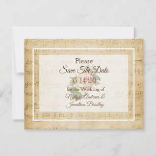 Bladmuziek Roze roos Save the Date Briefkaart