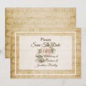 Bladmuziek Roze roos Save the Date uitnodiging (Voorkant / Achterkant)