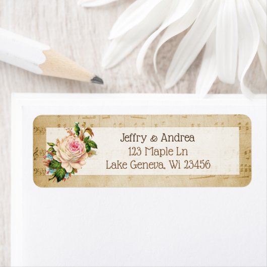  Bladmuziek Roze Rozen Adresetiketten Etiket (Insitu)