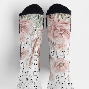 Bladmuziek Roze Wildflower Sokken