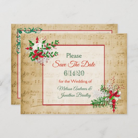 Bladmuziek Winter Save the Date Briefkaart (Voorkant / Achterkant)