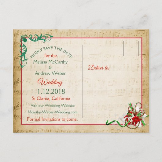 Bladmuziek Winter Save the Date Briefkaart (Achterkant)