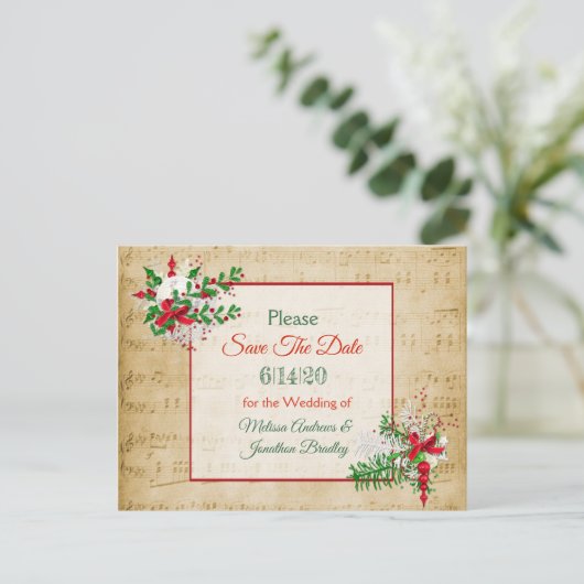 Bladmuziek Winter Save the Date Briefkaart (Staand voorkant)