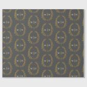 Bladovaal monogram tekengoud op donkergrijs cadeaupapier (Vlak)