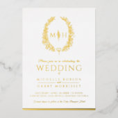 Bladovaallijnse bruine goudfolie folie uitnodiging (Voorkant)